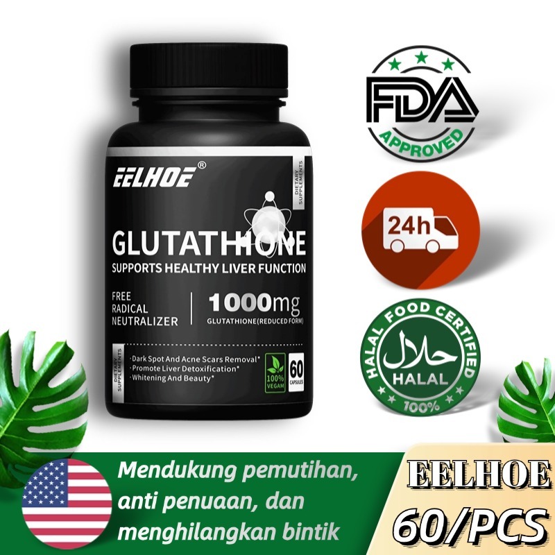 Glutathione Whitening BPOM, 60 Kapsul, Pemutih Badan, Anti Penuaan, Penghilang Bintik, Detoksifikasi