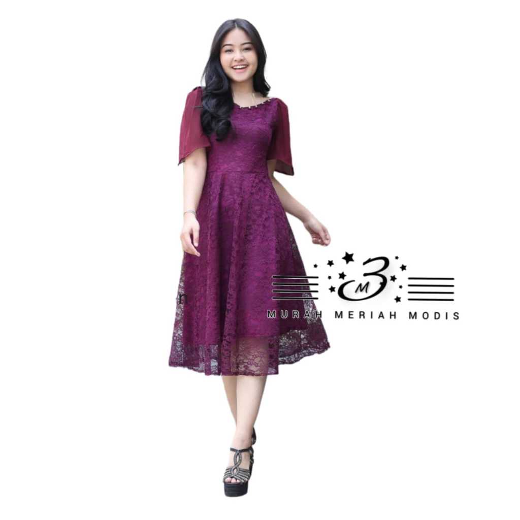 Dres Semi Prancis Kombinasi Payet/ Dres Brukat Natal / Dres Pesta/ Dres Kondangan /Dres Brukat/ Dres