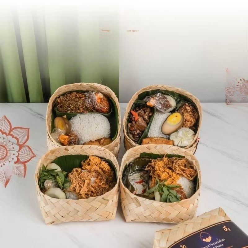 (20 Pasang) Besek Keranjang Bambu 14x14 Natural 40pcs