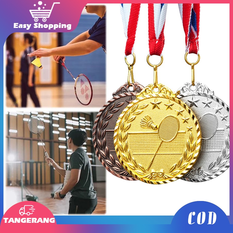 3pcs Medali Badminton Logam Medali Bulutangkis Medali Kejuaraan Warna Emas Perak Perunggu
