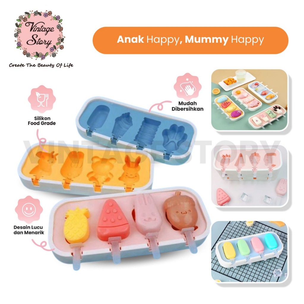 Cetakan Ice Cream Pudding Cokelat Es Serbaguna Silikon Food Grade Bentuk Hewan Buah Lucu