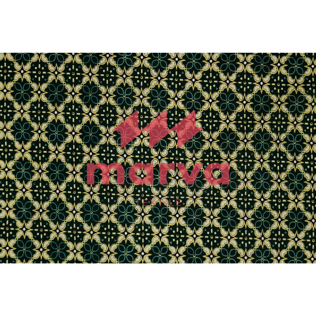Kain Batik Meteran Premium Bahan 100% katun motif Kawung warna Hijau by Marva textile