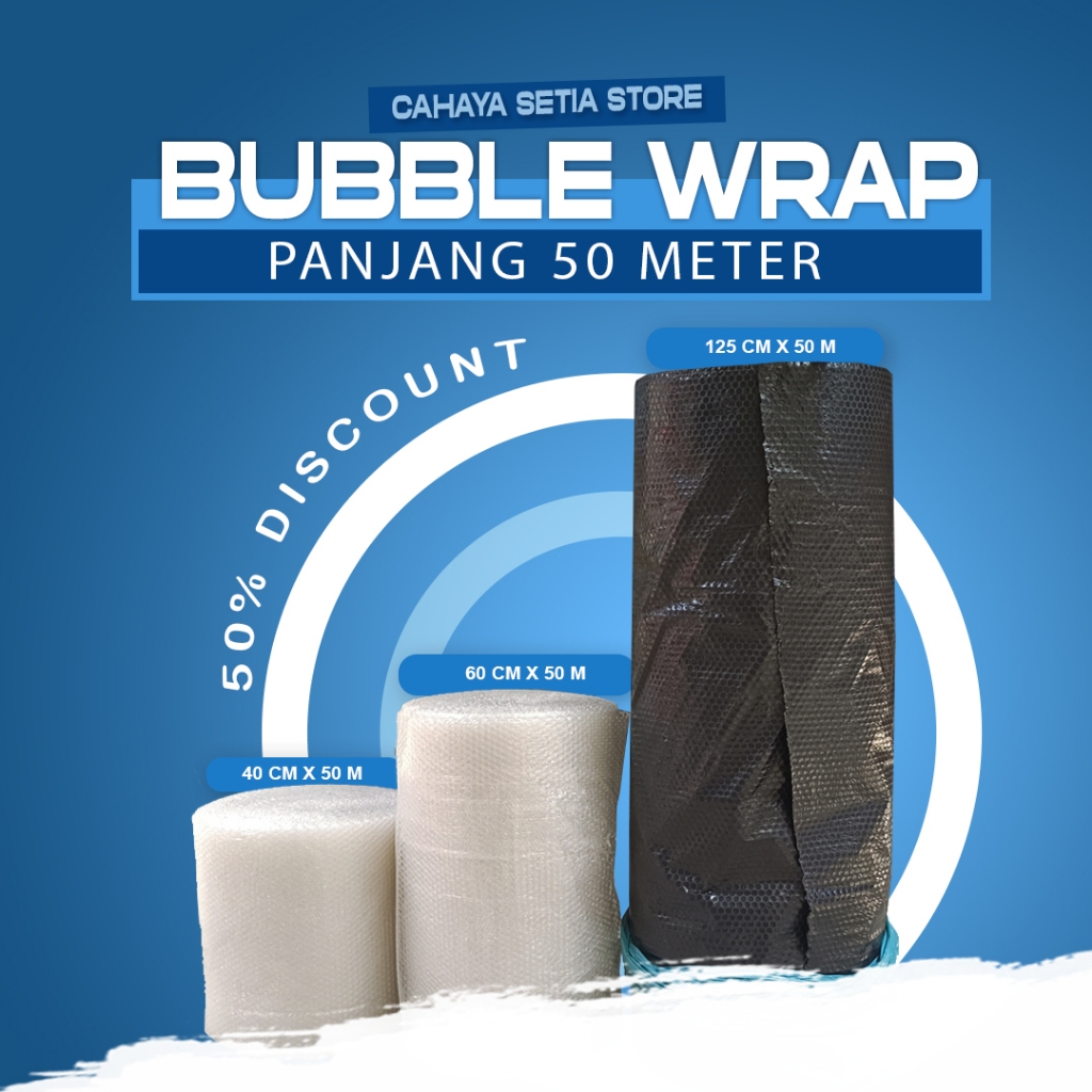 

Bubble Wrap Premium Panjang 50 Meter/Plastik Packing Olshop Per Roll Ukuran 40cm, 60cm, 125cm