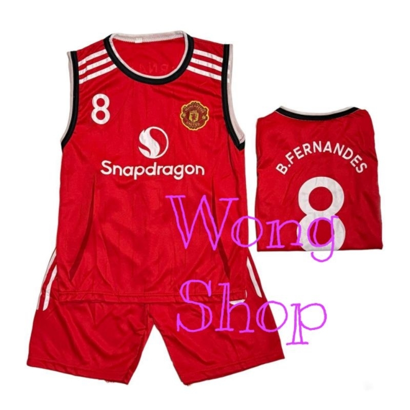 SETELAN BAJU JERSEY SINGLET SEPAK BOLA  TERBARU SET ANAK MU MERAH