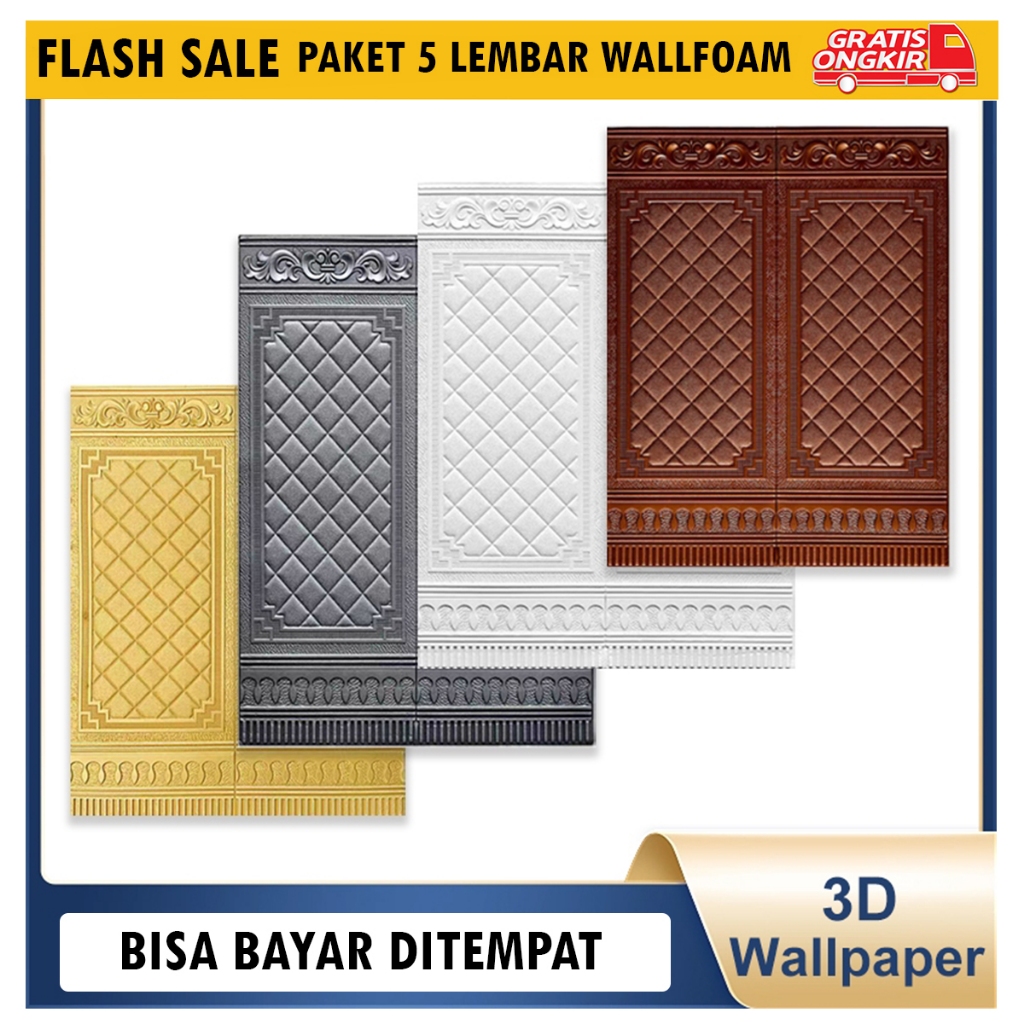 Paket Isi 5 Lembar Wallpaper 3D Wallfoam Dinding Motif 4.5mm TU JATI Wallpaper Sticker 3D Embos