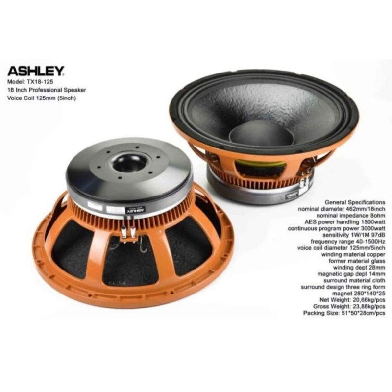 Speaker Component Ashley TX18 125 Subwoofer 18 inch Original