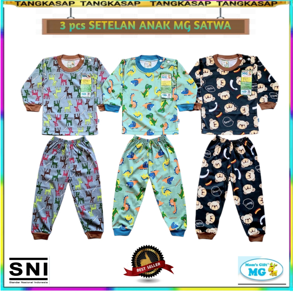 Paket 3 Setel / Setelan Anak Moms Gift Panjang / Setelan Piyama Baju Tidur Anak Tangkasap