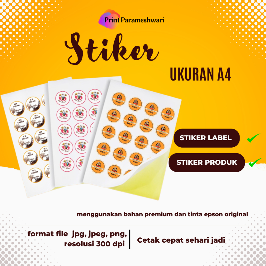 CETAK STIKER MURAH A4 STIKER / STIKER MAKANAN /LABEL BAJU/ STIKER TEMPEL / STIKER MINUMAN/ STIKER UL