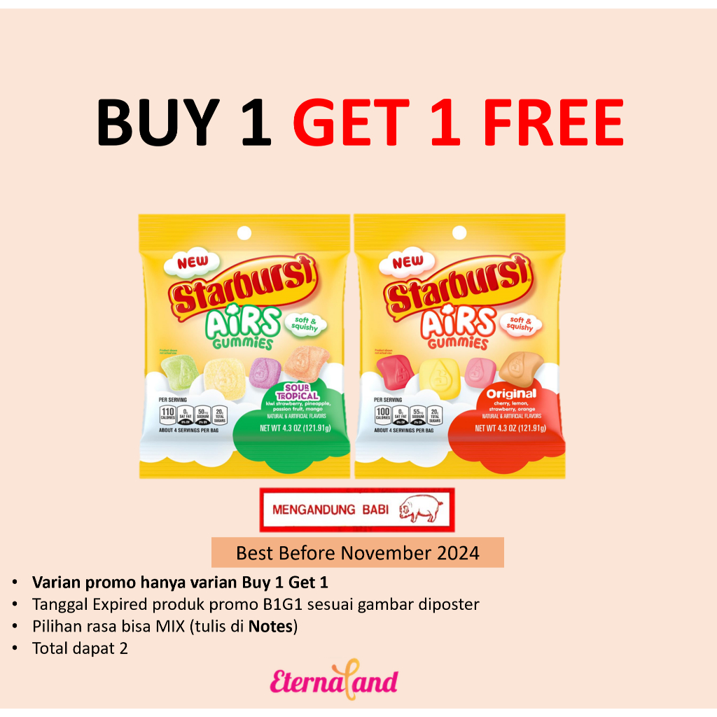 

Starburst Airs Gummies - permen rasa buah impor USA (NON HALAL)