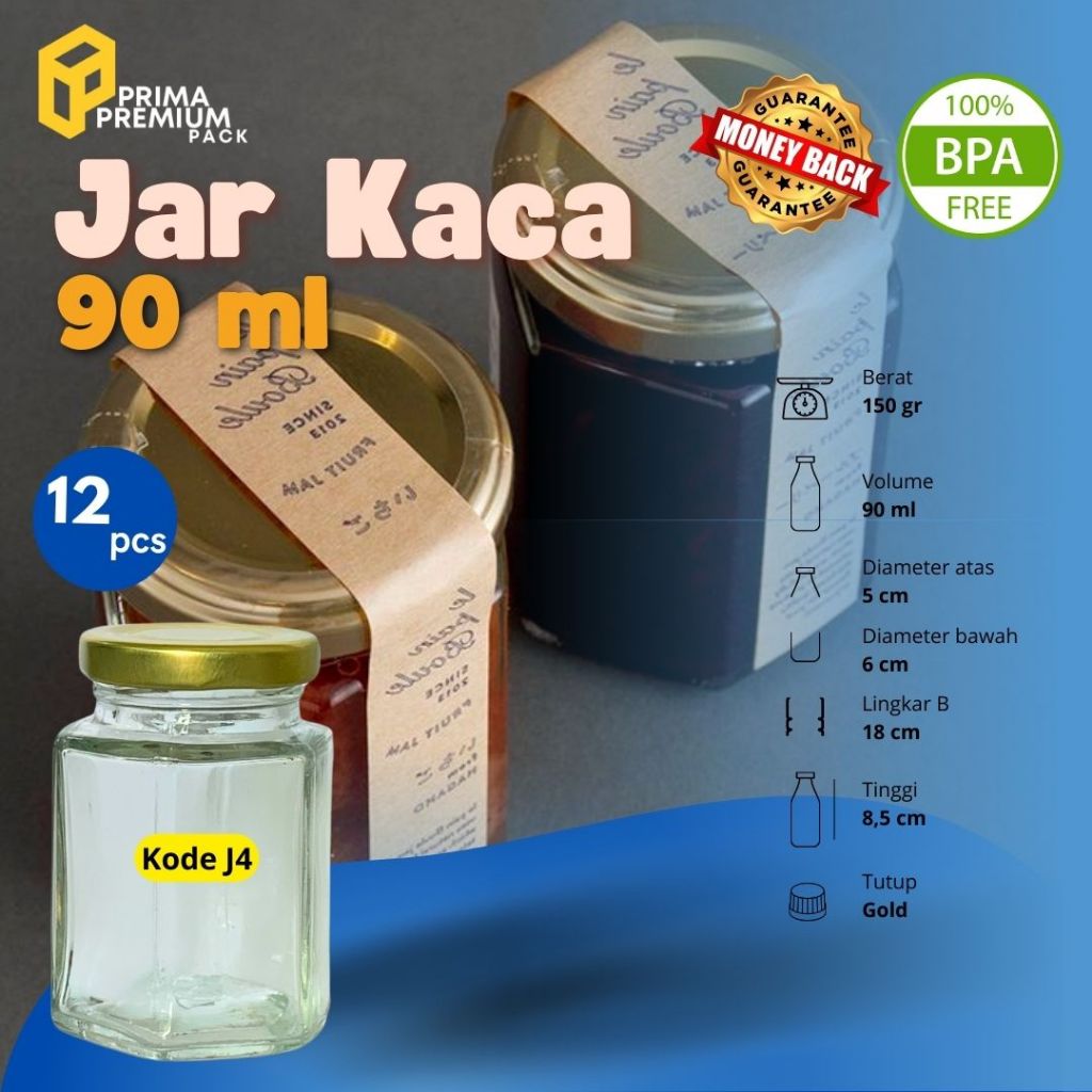 Jar Madu Kecil Kaca Hexagonal 90ml J4
