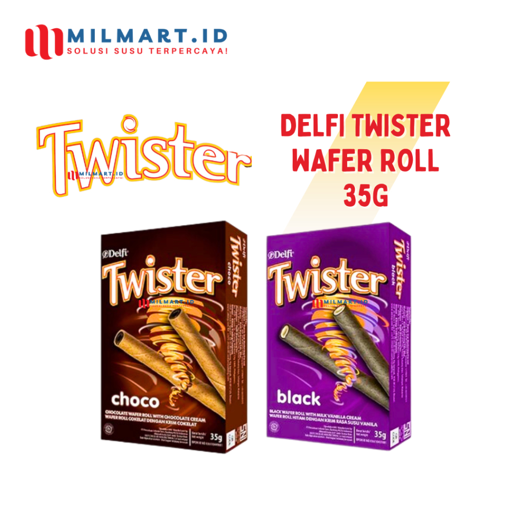 

DELFI TWISTER BLACK/CHOCO 35G TWISTER WAFER ROLL KRIM VANILA CREAM CHOCOLATE