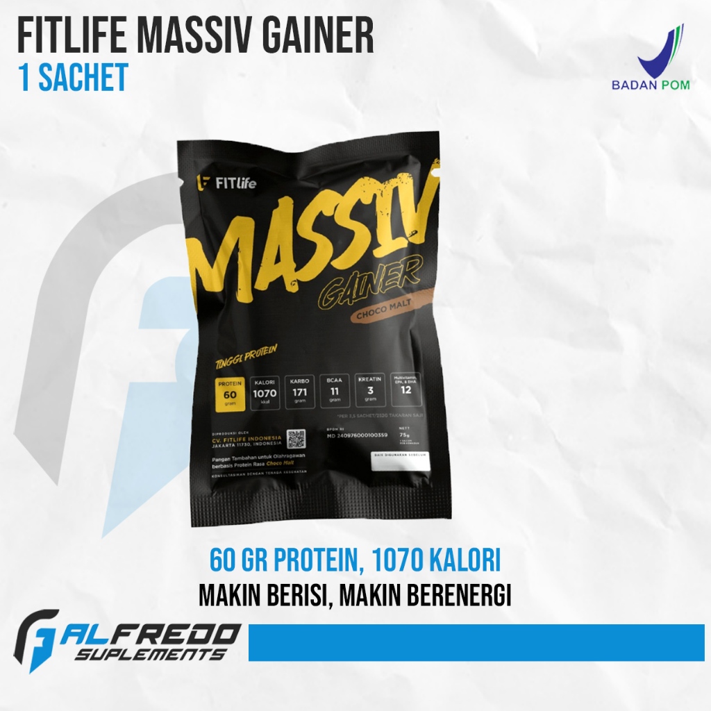 Fitlife Massiv Gainer 1 Sachet 75 Gram Weight Gain Penambah Berat Badan