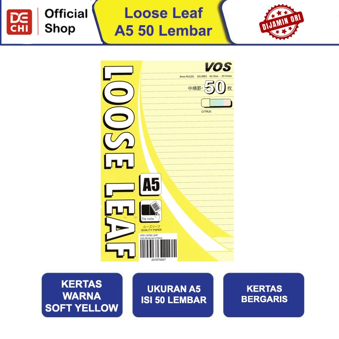 

Vos Loose Leaf - Kertas Binder A5 50 Warna Citrus Soft Yellow