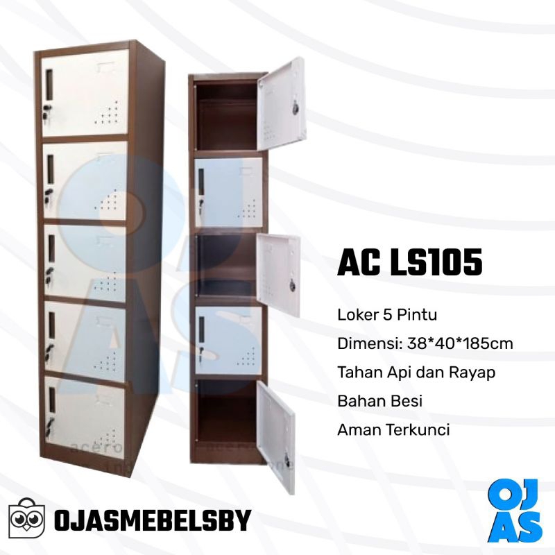 LEMARI ARSIP PLAT BESI LOKER 5 PINTU COKLAT KOMBINASI