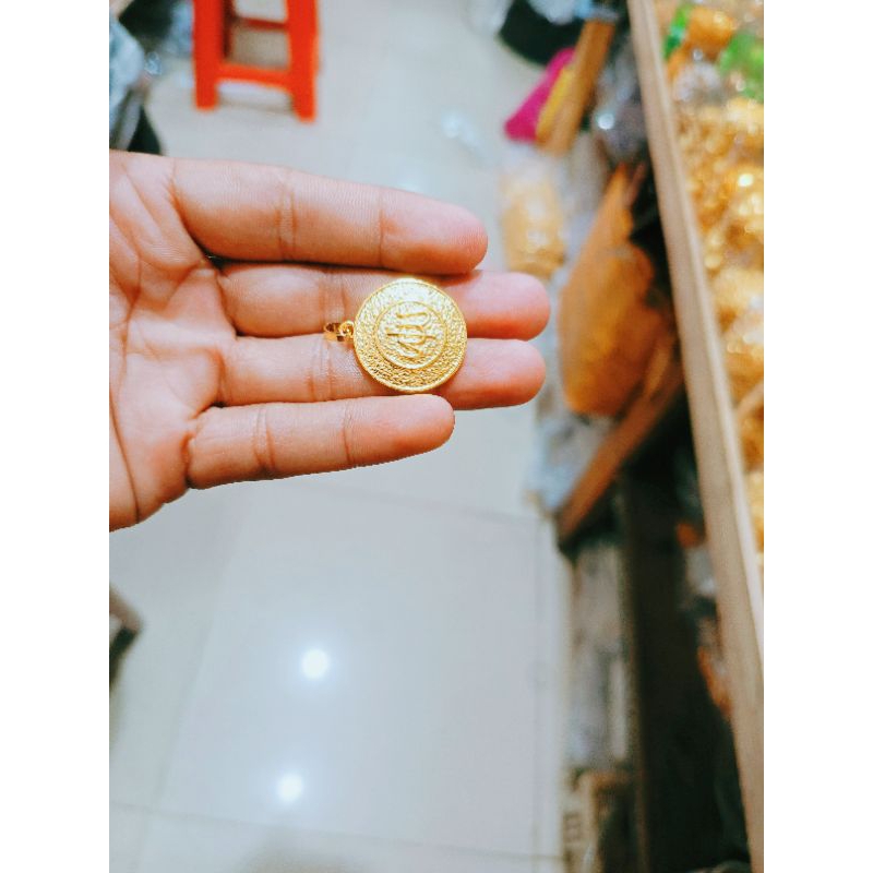 liontin gepeng bertulis Arab anti karat anti luntur model kekinian lapis emas 24K