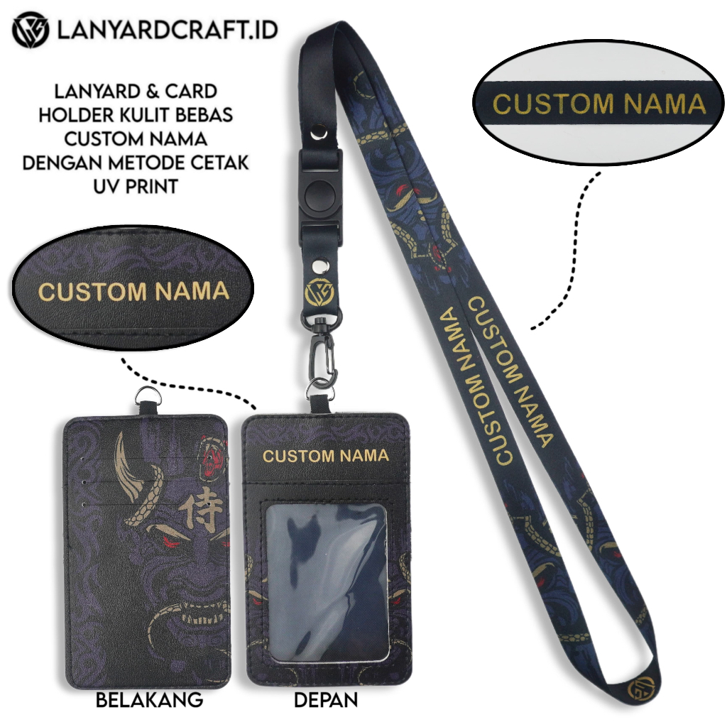 

V3 Id Card Holder Leather Custom + Lanyard Custom Nama Samurai Series Gantungan Tali Lanyard Holder Id Card Kulit UV Print