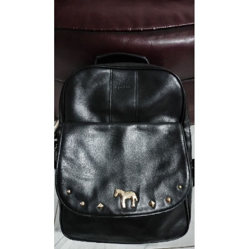 Tas Ransel PRELOVED hitam kulit brand tebal gaul dewasa remaja