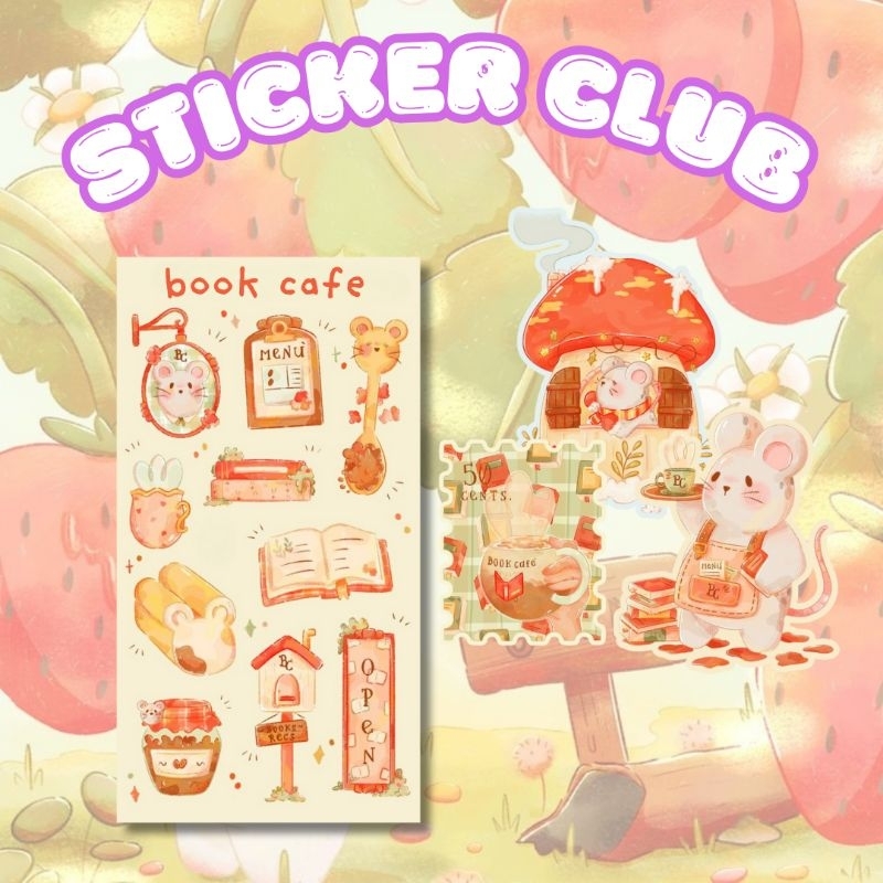 

BlossomB - book cafe Hand drawing sticker sheet / waterproof sticker / sticker deco / sticker vinyl aesthetic / handmade sticker / sticker tumblr / stiker anti air