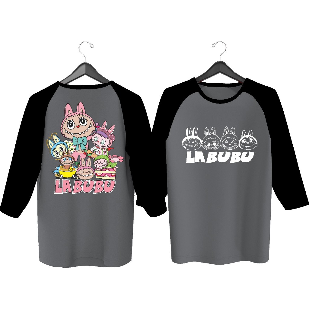 Kaos Atasan Wanita Lengan 34  Kaos Wanita Sablon Labubu Pala depan belakang/ Kaos Cewek/ Kaos Oblong