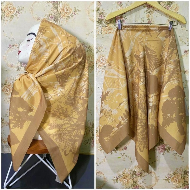 HIJAB SEGI EMPAT MOTIF WARNA MUSTARD KERUDUNG VOAL PREMIUM