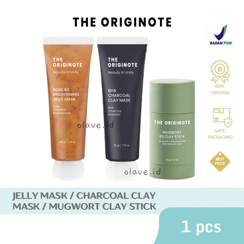 THE ORIGINOTE Face Mask Series | Masker Wajah | Mugwort B3 Clay Stick Mask | Rose B3 Brightening Jel