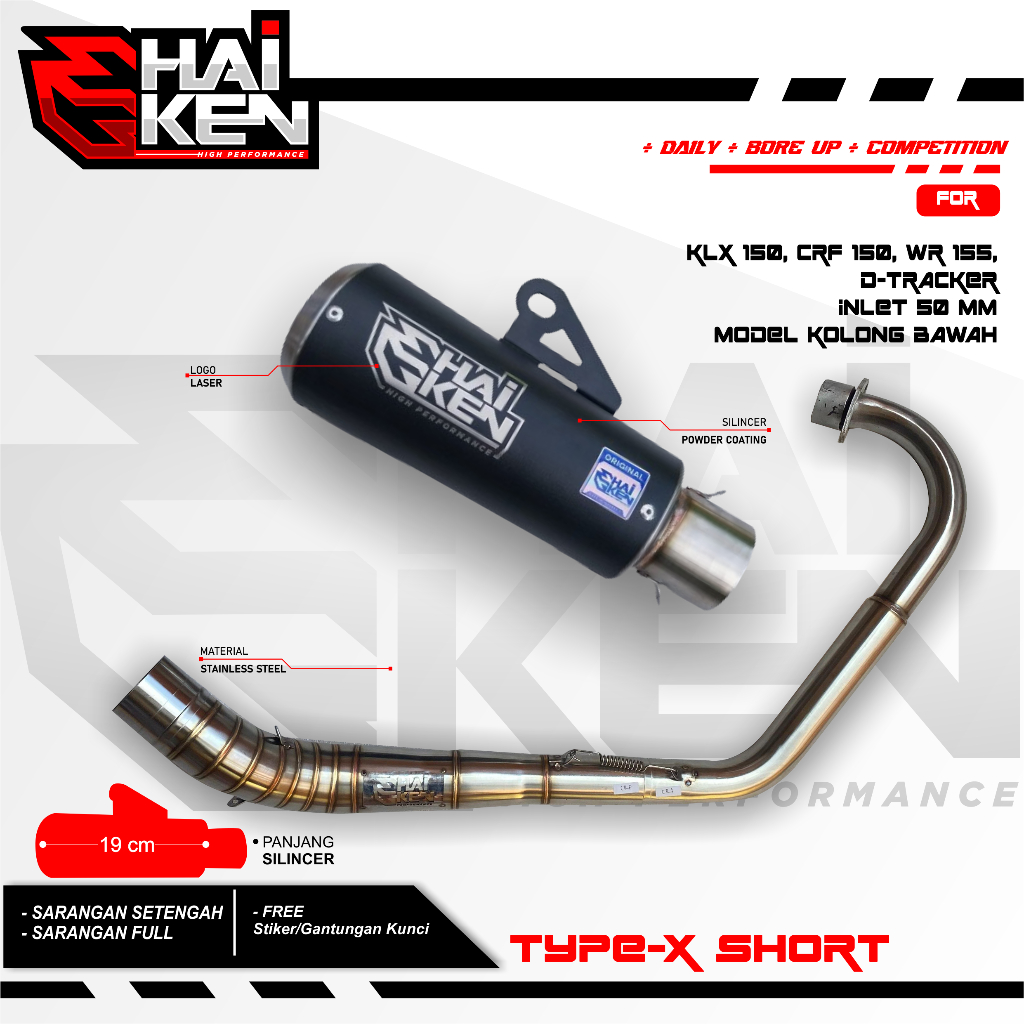 Knalpot CRF150 KLX 150 Kolong bawah Original Haiken muffler