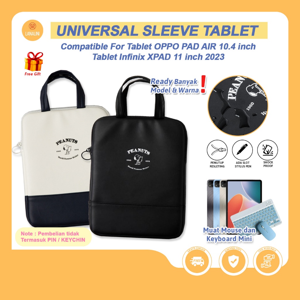 Tas Tablet Strap Hand Bag Snoopy Pouch Leather Cover Case Shockproof Full Protection iPad Air Pro Ta