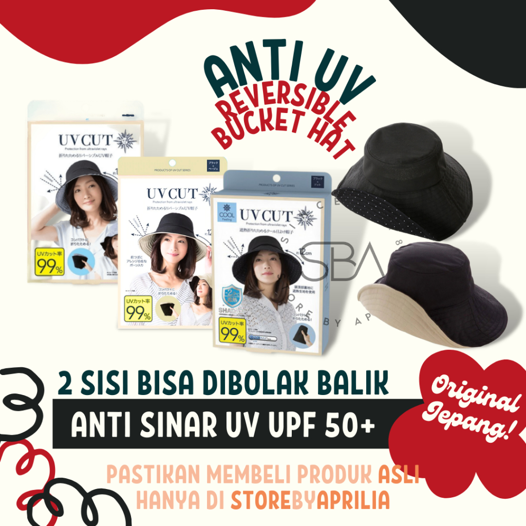 Anti UV Reversible Bucket Hat Original Jepang, Melindungi Wajah Dari Panas Sinar Matahari & Angin Ke