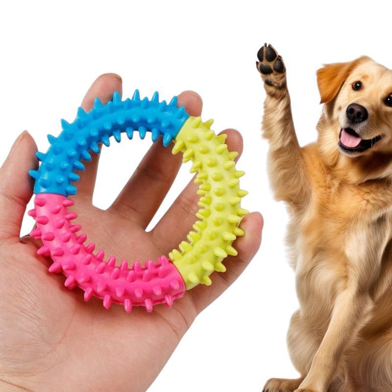 MAINAN GIGITAN ANJING RING 3 WARNA BULAT BERGERIGI SILIKON GIGITAN ANJING MAINAN ANJING DOG CHEW TOY