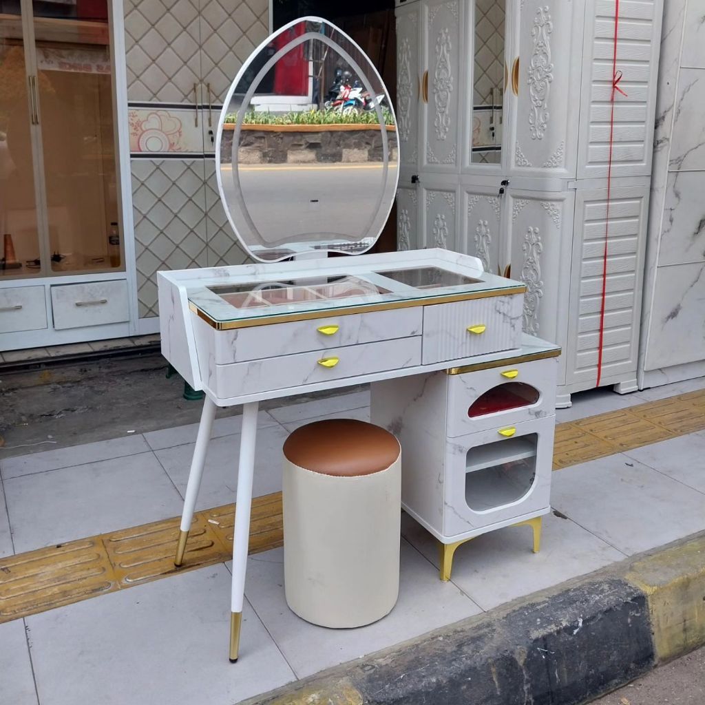 Set Meja Rias LED Modern Minimalis Meja Skincare Makeup Table Meja Tolet