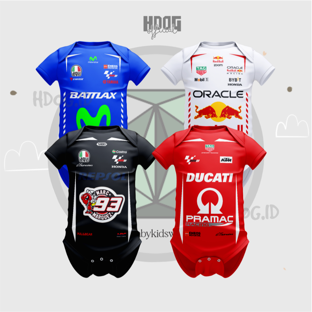 RB Jumper Bayi Baju Balap Motor GP Rossi Marquest Stoner Baju Wearpark Bayi Jumper Newborn 0-12