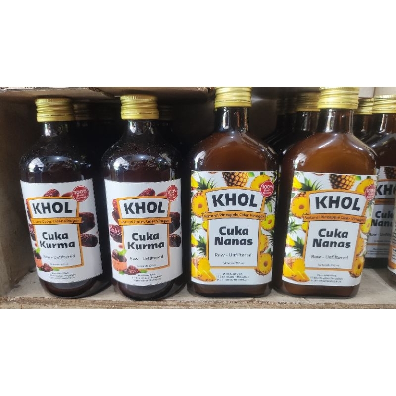 

KHOL 100% CUKA NANAS DAN CUKA KURMA || RAW - UNFILTERED 250ml FREE BUBBLE WRAP