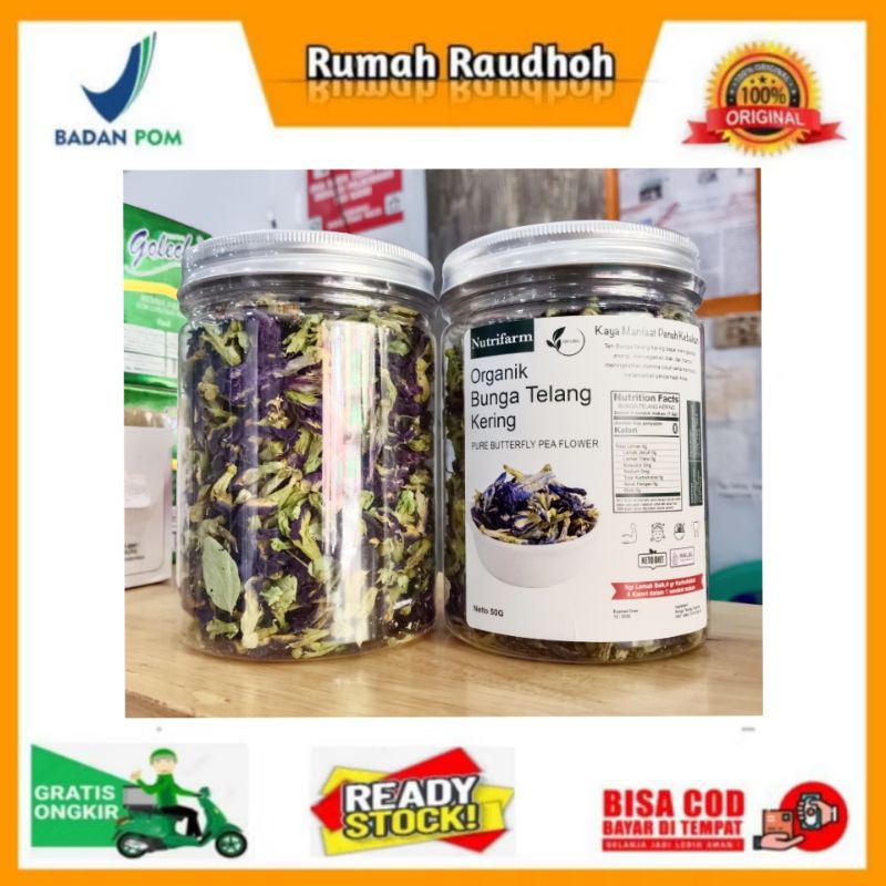 

TEH BUNGA TELANG KERING PREMIUM ORGANIK UNGU GRADE A ISI 50 GRAM - BUTTERFLY PEA TEA NUTRIFARM