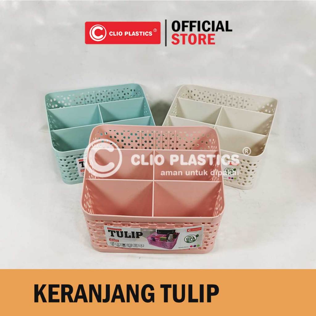 Clio Storage Box  Aesthetic Serbaguna  - Plastik Storage 5 Sekat Motif Bunga - Keranjang Tulip/ kera