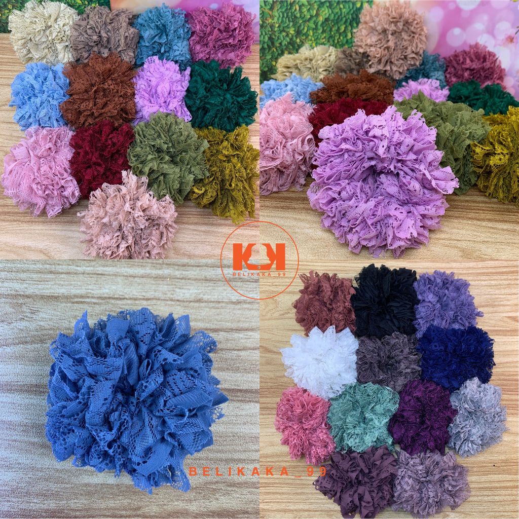 (12 PCS) IKAT RAMBUT SCRUNCHIE BAHAN BROKAT ANTI PUSING / SCRUNCHIE TILE / CEPOL HIJAB BROKAT
