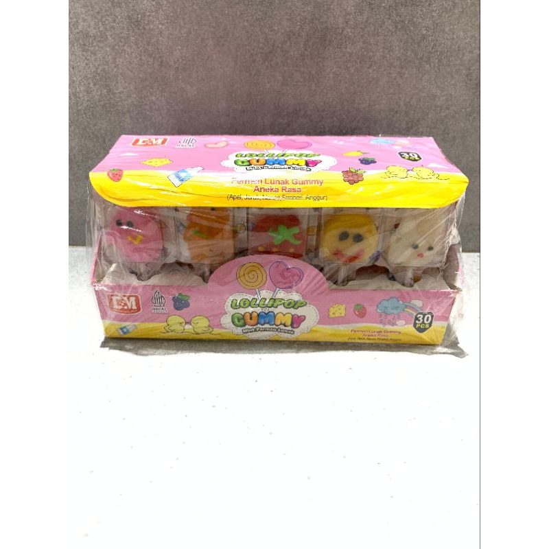 

Permen Lollipop Gummy Permen Lunak Lollipop Box Pink Isi 30 pcs