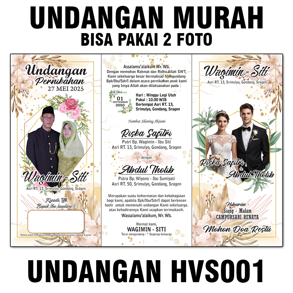 Cetak Undangan Pernikahan Murah, Pakai 2 Foto, Kertas HVS, Cetak 1 Sisi Lipat 3