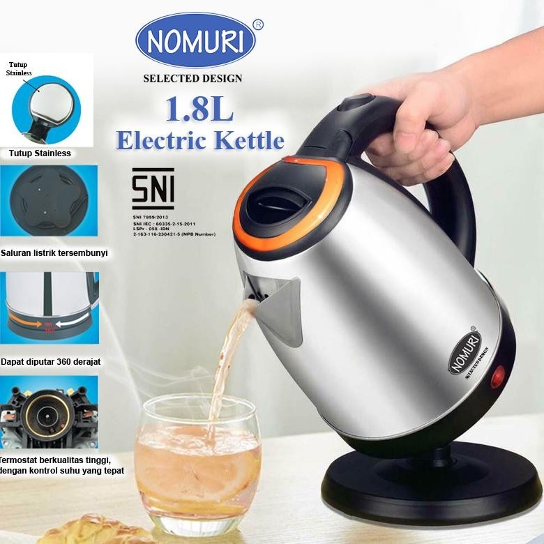 Nomuri Teko Listrik Elektrik Ketel Ceret Listrik 1.8 L