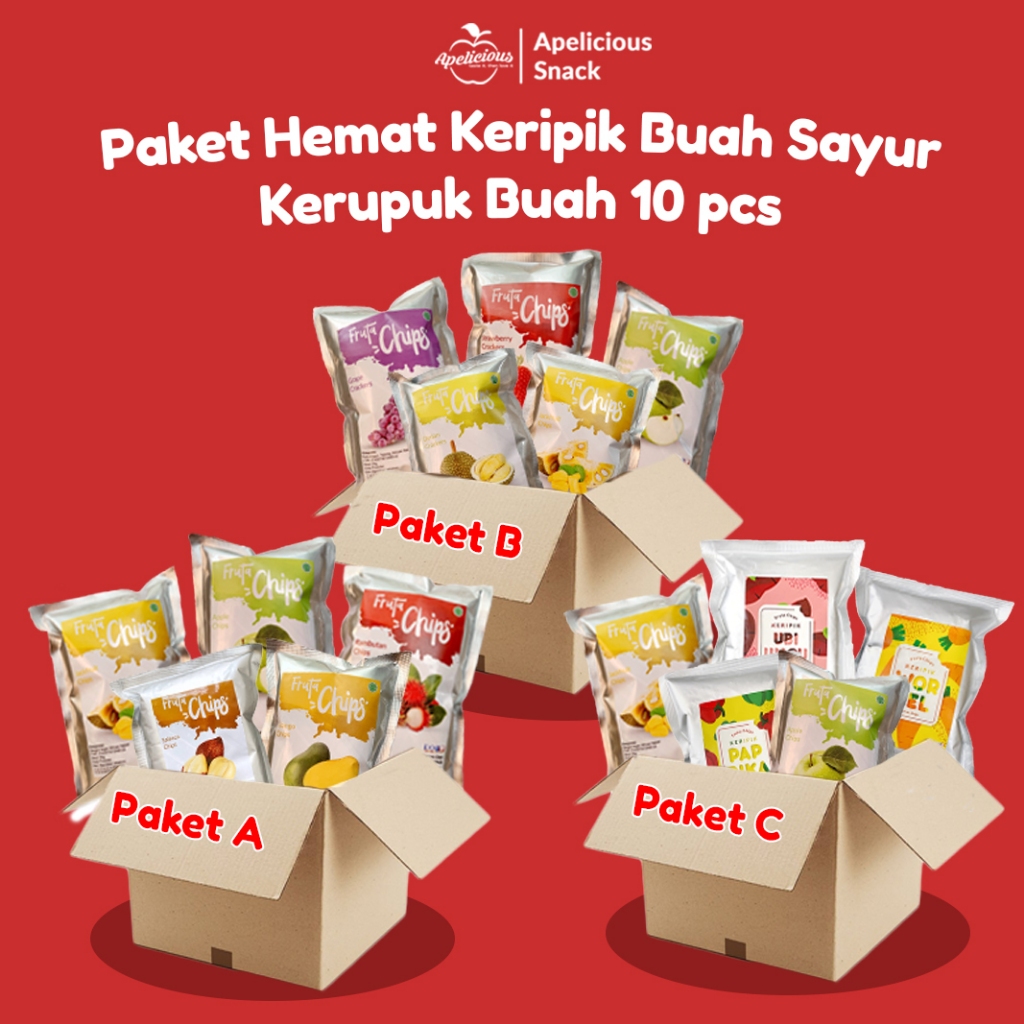 

APELICIOUS PAKET HEMAT - Keripik Buah dan Sayur 10pcs / Kripik Buah Sayur dan Kerupuk Cemilan Buah