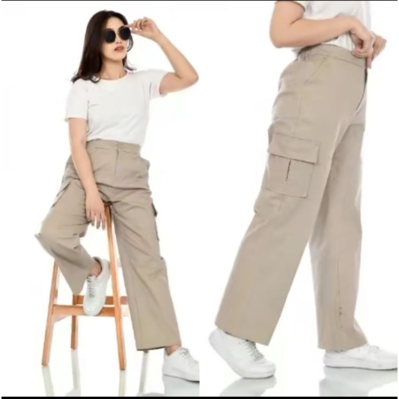 Celana Cargo Pants Wanita Jumbo Bahan American Drill Premium Size M L XL XXL OOTD Korean Style Kain 