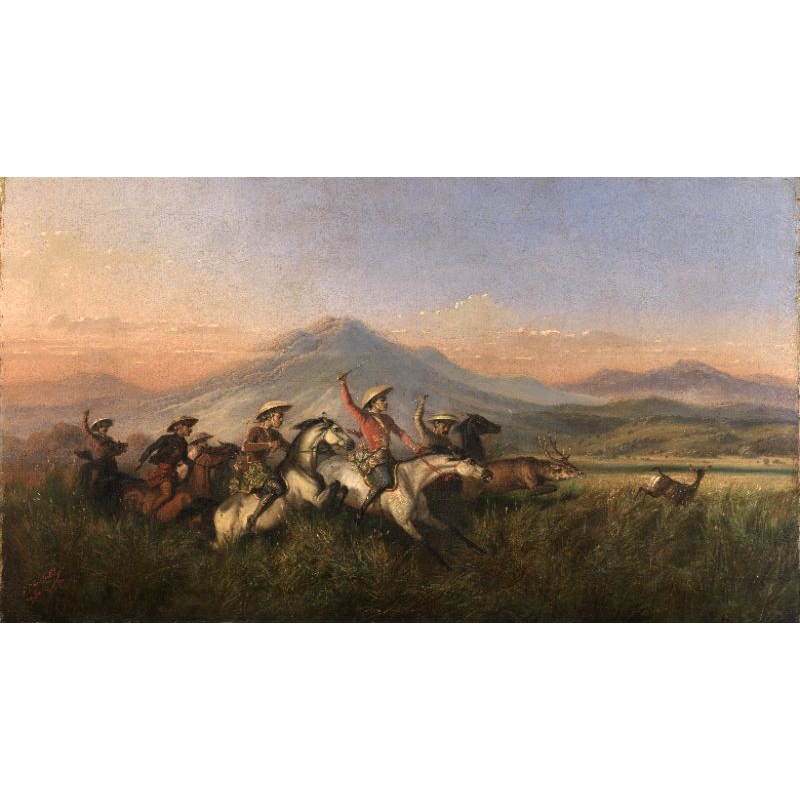 Lukisan Raden Saleh Six Horsemen Chasing Deer Painting