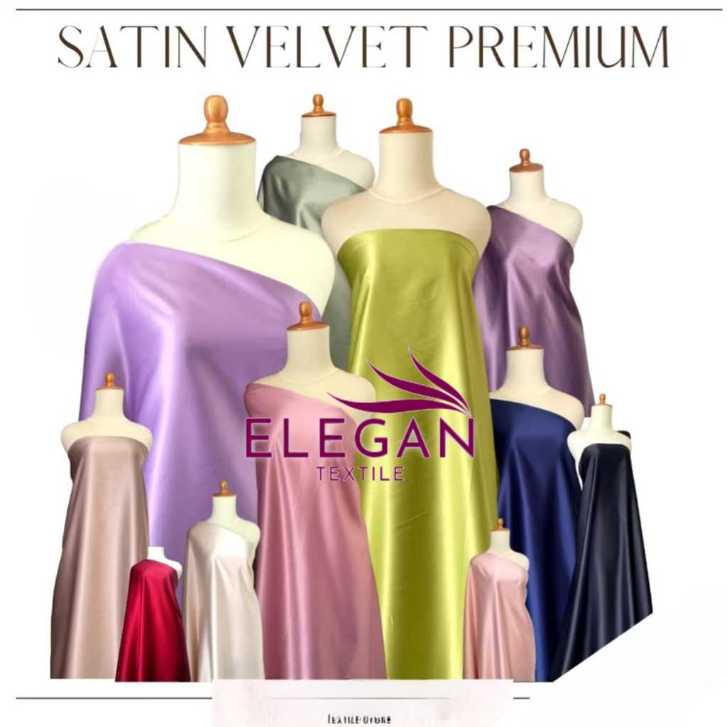 1 Meter Kain Satin Silk Velvet PREMIUM Bahan Dress Dalaman Bridesmaid Kebaya Kain Satin Warna Denim 