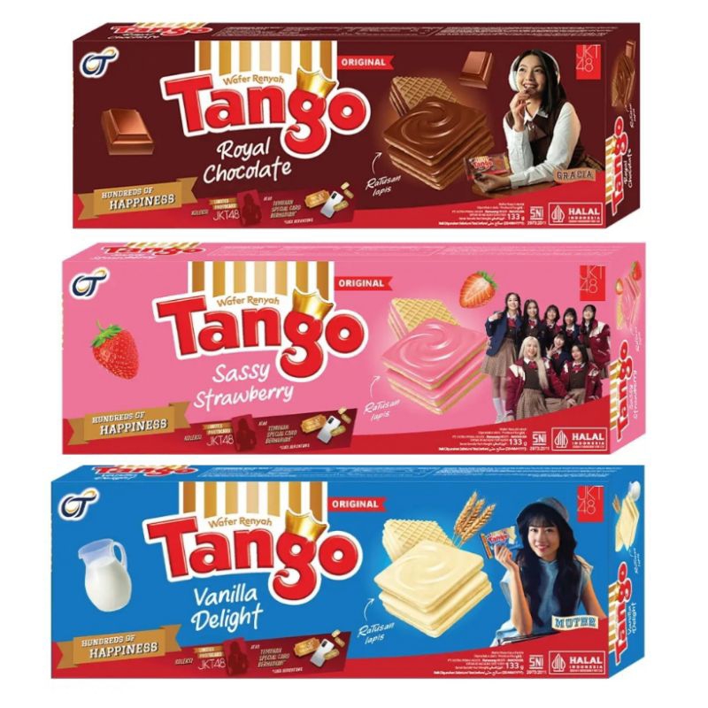 

Tango wafer kemasan box edisi jkt48 cokelat vanilla strawberry 133g