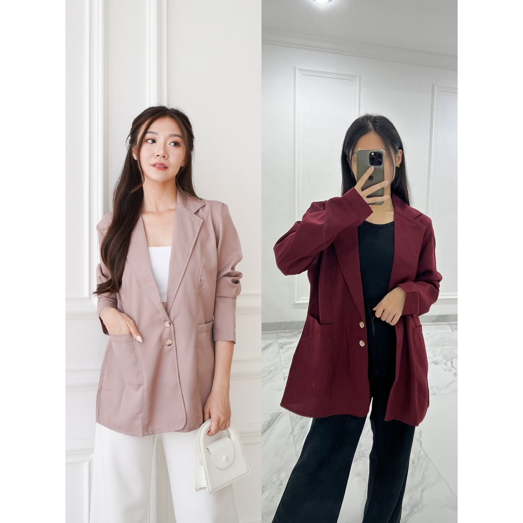 BIKKA Kim Blazer Longsleeve / Oversize Blazer / Blazer Wanita / Jas Wanita Korea / Semi Formal / Jas