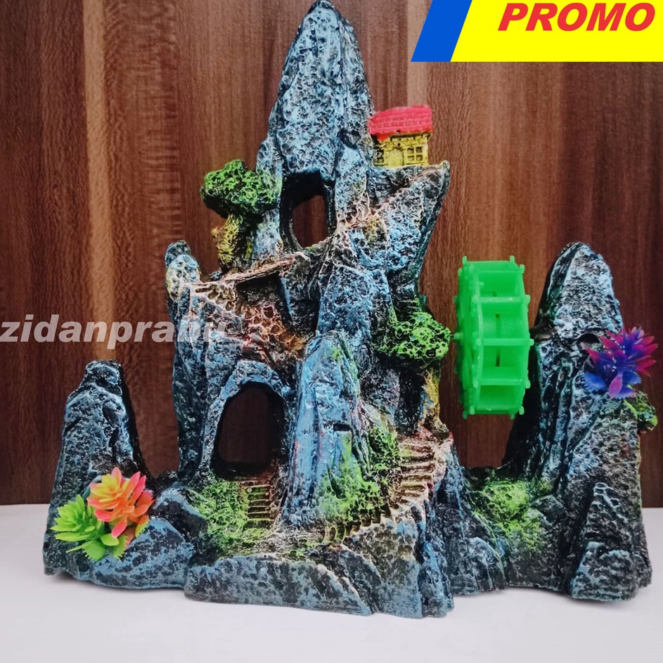 Lebih Terpercaya  Hiasan aquarium fiber tebing kincir besar