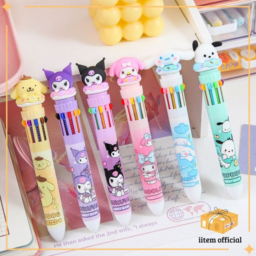 

Pena 10 Warna Sanrio Pen Bolpen Pulpen Karakter Tinta Warna Pom Purin Kuromi My melody Cinnamoroll