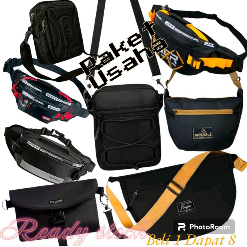 Paket Usaha Termurah Tas 8In1 Tas Waistbag Tas Selempang Tas Slingbag Tas Handbag Pria Keren Cowok T