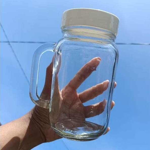 Mug Jar Tutup Plastik 600ml Drinking Jar with Lid Gelas Jar Tutup