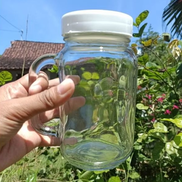 Mug Jar Tutup Plastik 600Ml Drinking Jar With Lid Gelas Jar Tutup