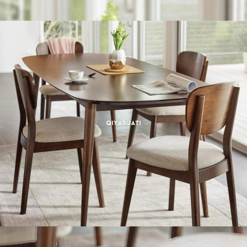 Meja makan 6 kursi minimalis, Set meja makan jati, set meja cafe jati tua